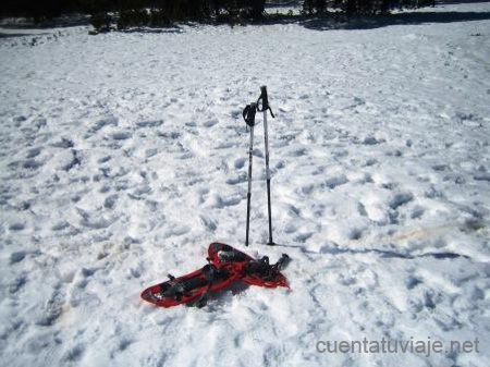 Raquetas de nieve y bastones en Ordesa.